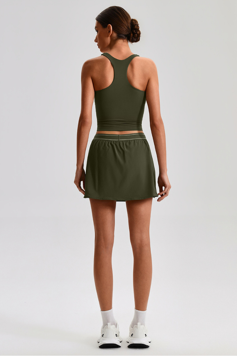 Women's Tennis Set:Cropped Racerback Tank Top& Skort