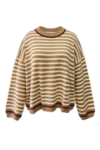 Women’s Winter Boho Striped Contrast Trim Knit Sweater