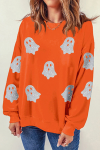 Women's Fall Halloween Ghost Glitter Print Sweatshirt