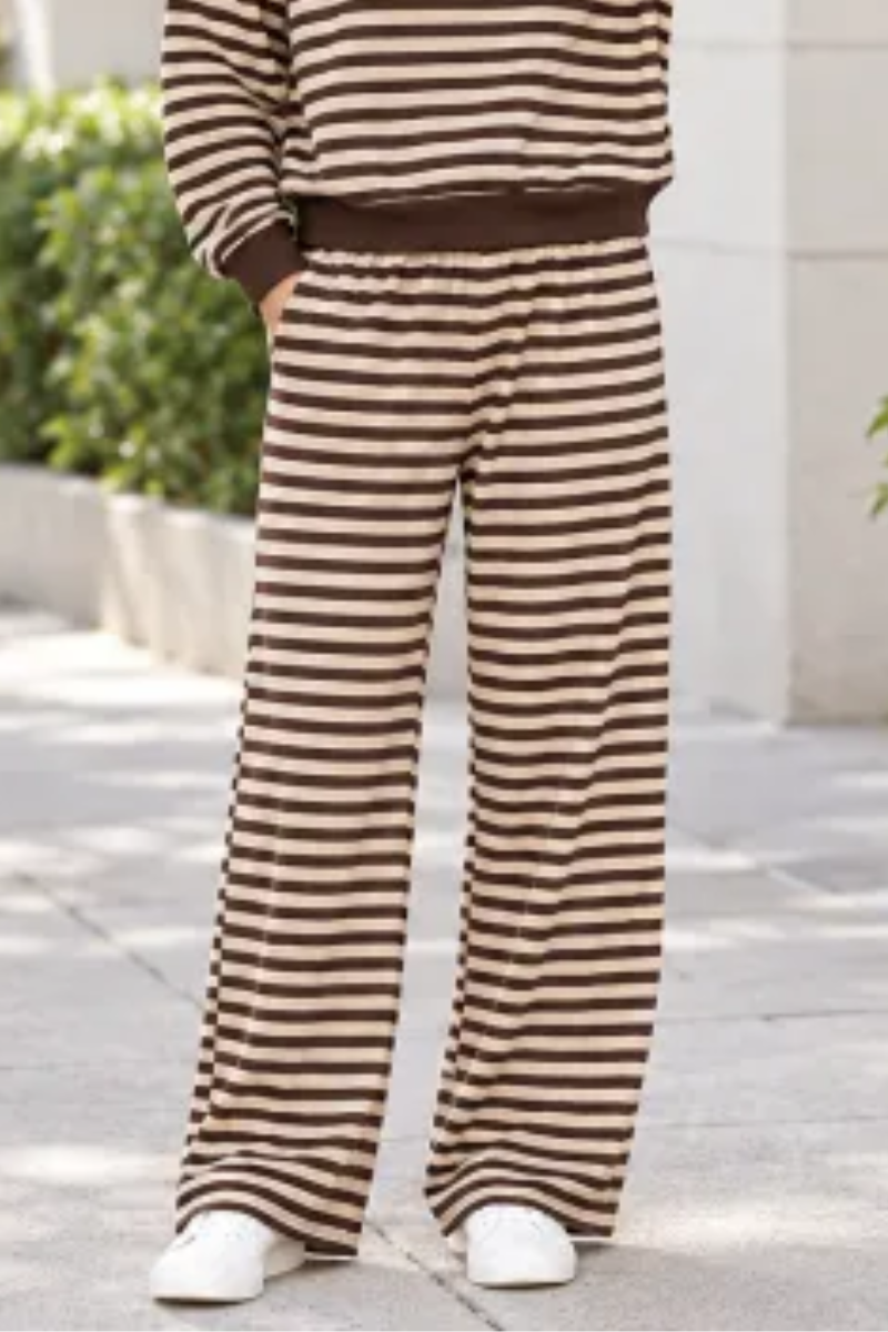 Plus Size Women's Fall Stripe Elastic Waistband Casual Pants