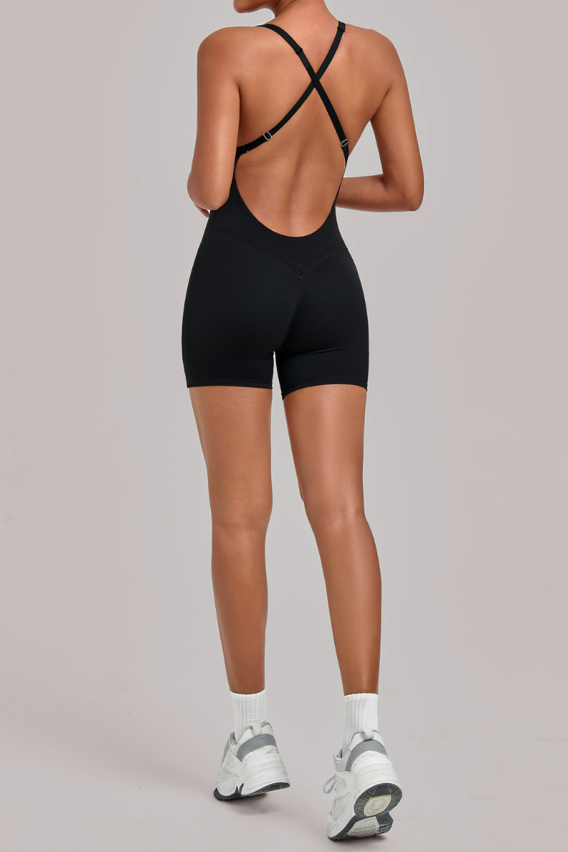 Women's U-neck Cross Back Adjustable Backless Jumpsuit