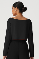 Women's Off Shoulder Cropped Workout Long Sleeve Top