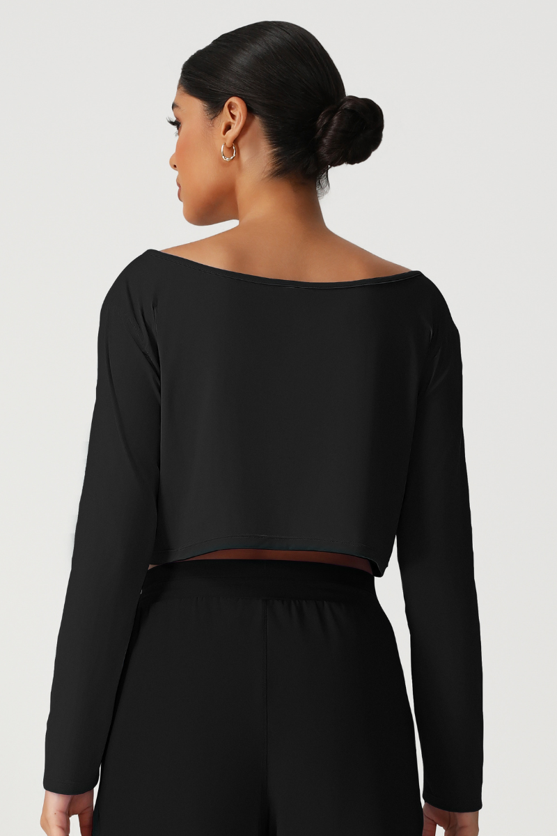 Women's Off Shoulder Cropped Workout Long Sleeve Top