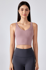 Women's V-Neck Wide Strap Beautiful Back Sports Yoga Bra