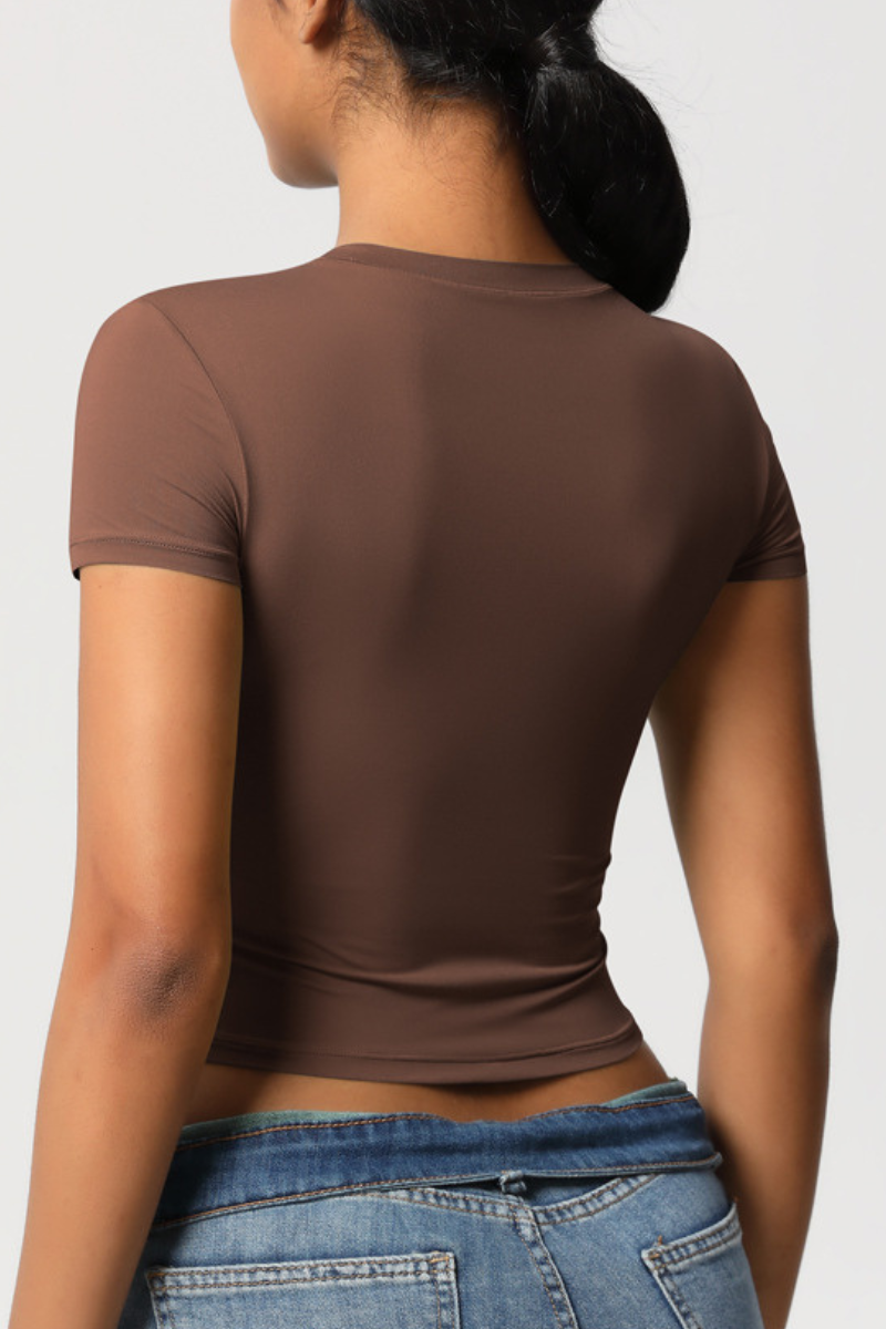 Women's Cropped Solid Round-necked T-shirt