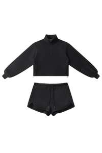 Women's Fall Half Zip Stand Collar Sweatshirts And Drawstring Shorts