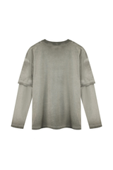 Unisex Fall100% Cotton Washed Fake Two Piece Sweatshirt