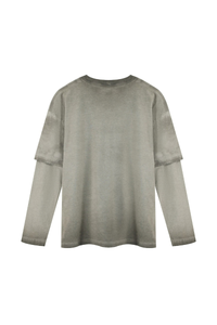 Unisex Fall100% Cotton Washed Fake Two Piece Sweatshirt