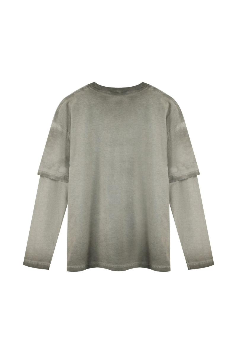 Unisex Fall100% Cotton Washed Fake Two Piece Sweatshirt