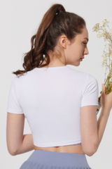 Women Twist Front V-Neck Cropped T-shirt( Bra Not Included)
