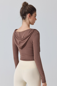 Women's V‑Neck Ruched Cropped Slim Fit Athletic Hoodie