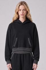 Women's Fall 100% Cotton Contrast-Stitch Boxy Cropped Hoodie