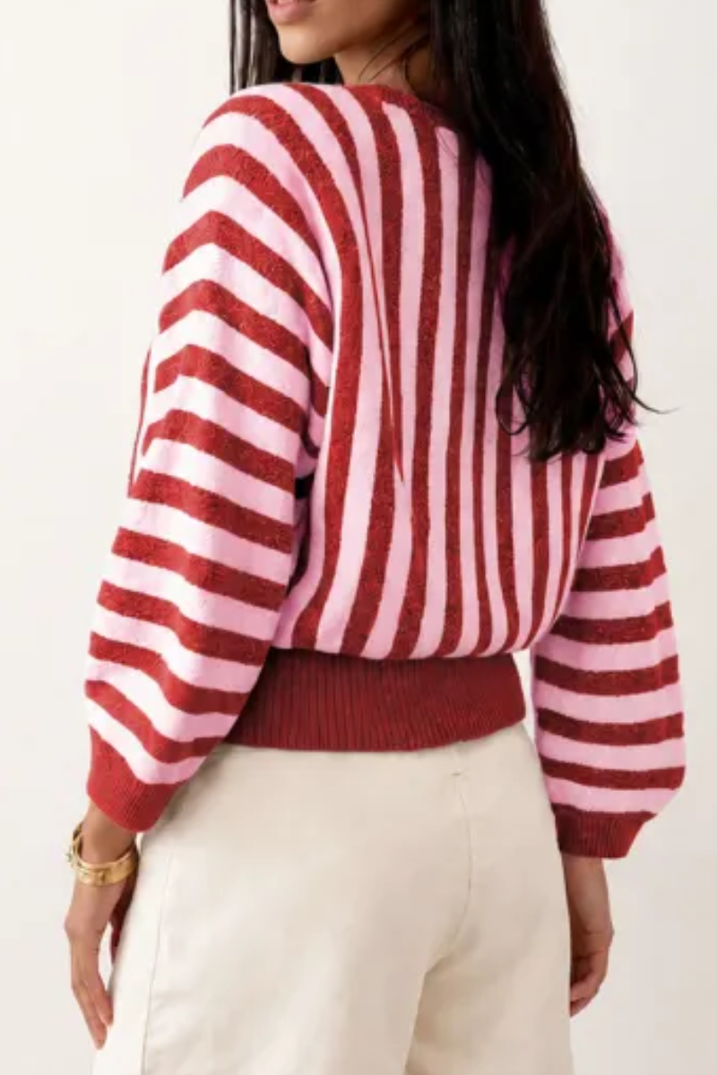 Women's Fall Cropped Color Block Striped Knit Sweater