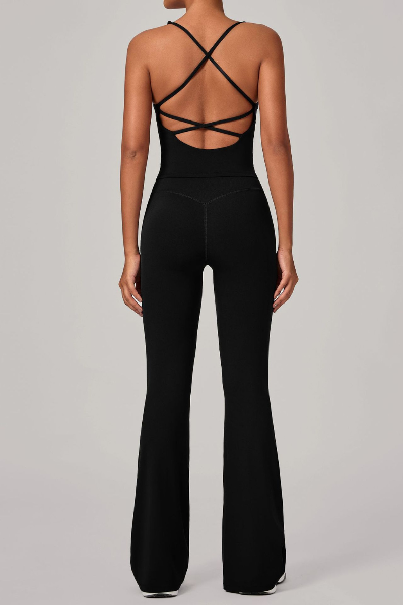 Women's Athletic Set:U-neck Cross Back Tank Top&Flare Pants