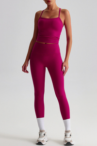 Women's Y-Back Cropped Tank Top &Peach Hip Yoga Leggings Set