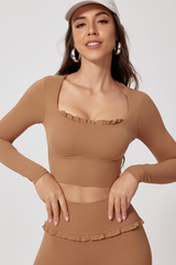 Women's Quick Dry Long Sleeve Square Neck Cropped Sports Top