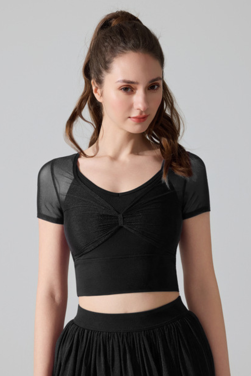 Women’s Faux Two-Piece Mesh Cropped T-shirt