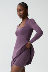 Women's Long Sleeve Wave-Detail Yoga Dress