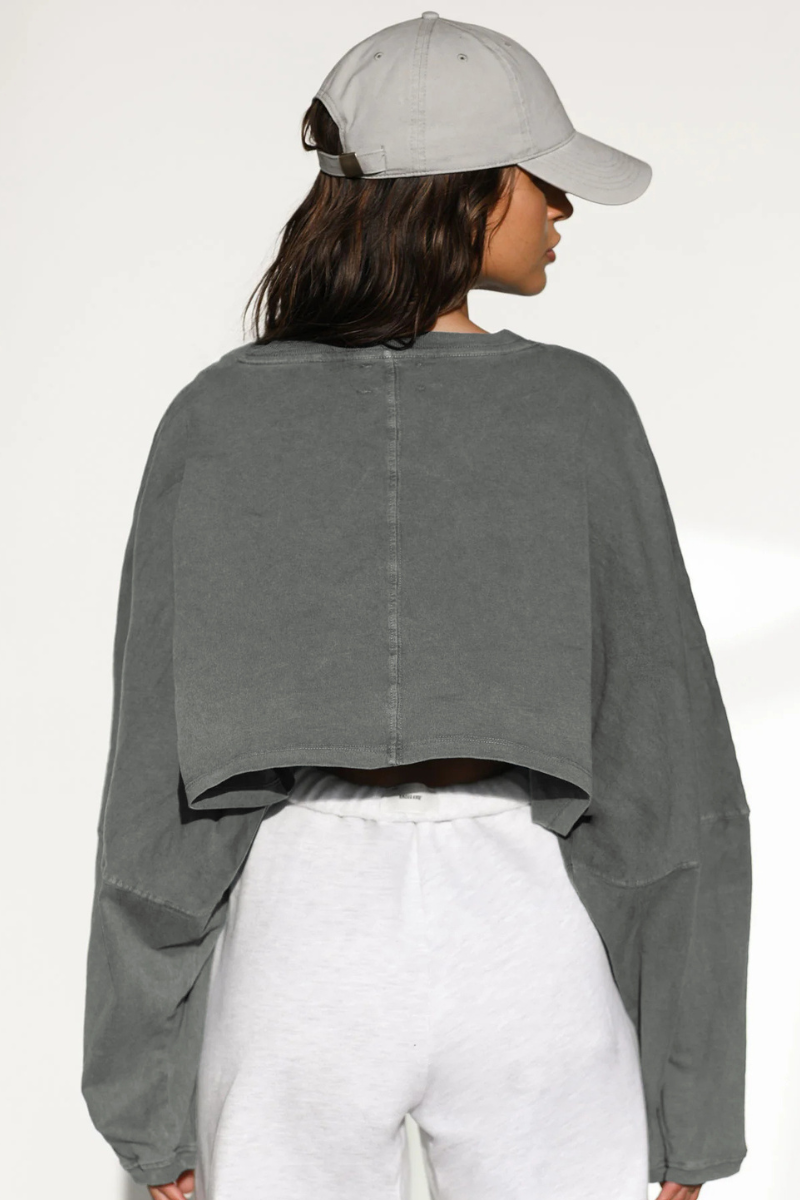 Women's Fall Cropped Drop Shoulder Relaxed Long Sleeve Top
