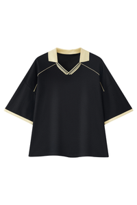 Men's V-Neck Contrast Trim Polo Collar Sports T-shirt