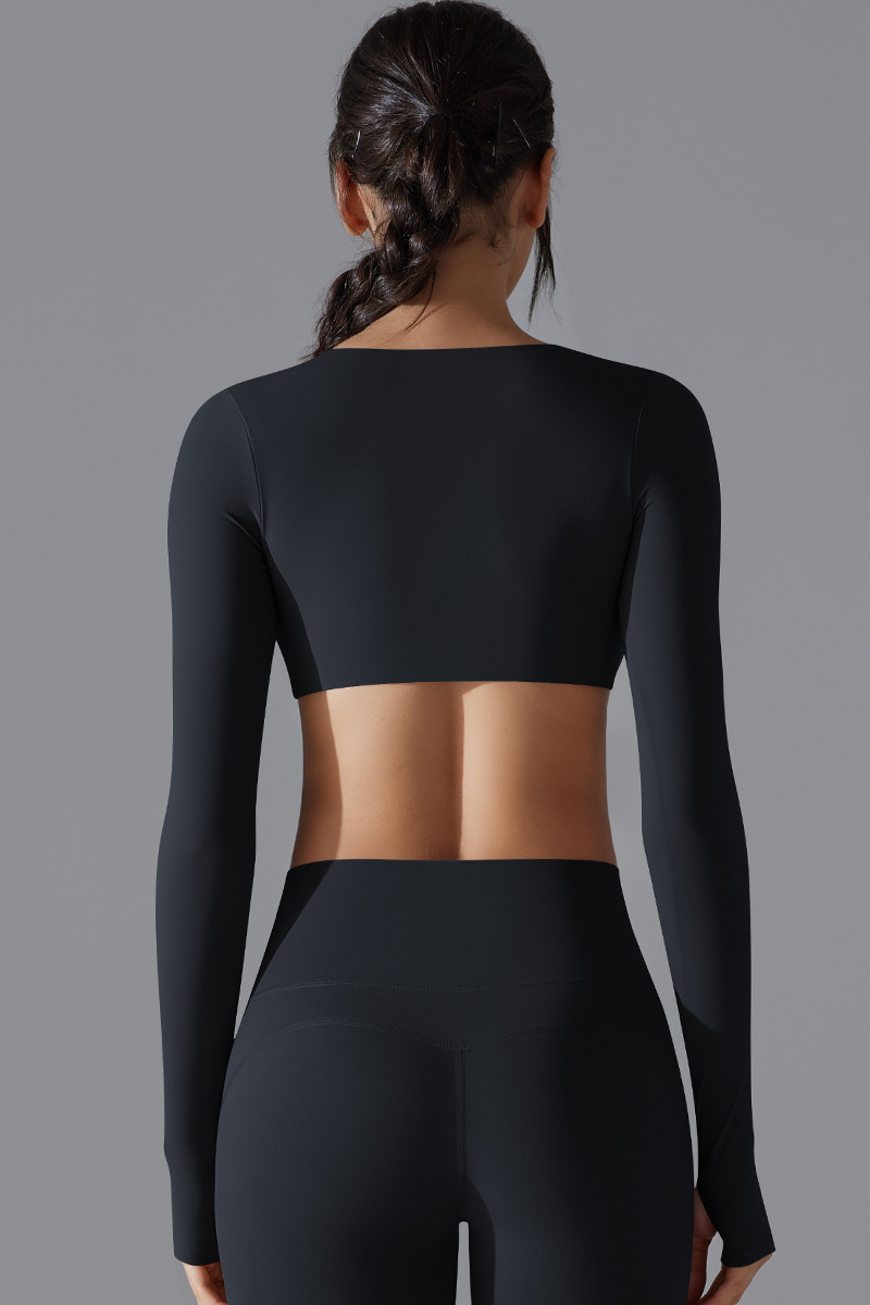 Women' Athletic Twist-Front V-Neck Long Sleeves T-shirt