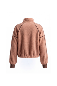 Women's Fall Half Zip Stand Block Drawstring Hem Sweatshirts