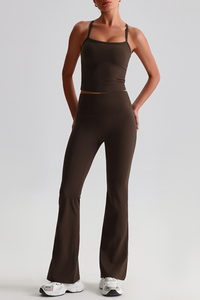 Women's Y-Back Cropped Tank Top & Yoga Flared Pants Set