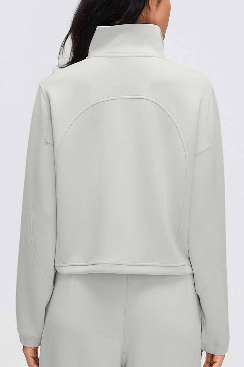 Women's Fall/Winter Stand Collar Half Zip Cropped Sweatshirt
