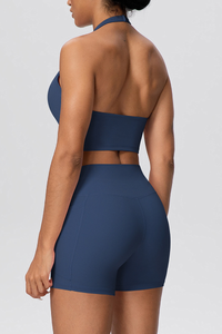 Women's Two Piece Set:Halter U-neck Bra & High Waist Shorts