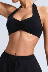 Women's Halter Ruched Padded Naked Feel Sports Bra