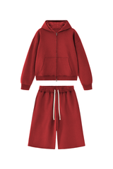 Men's 100% Cotton Loungewear Sets:Hooded Jacket &Mid Shorts