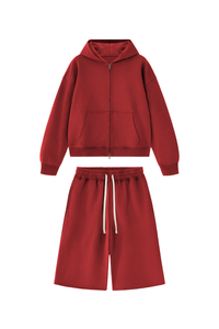 Men's 100% Cotton Loungewear Sets:Hooded Jacket &Mid Shorts