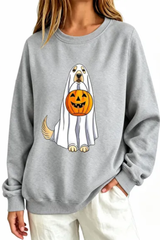 Women's Fall Ghost Dog Pumpkin Graphic Halloween Sweatshirt
