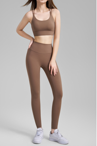Women's U-Neck Crisscross Back  Bra And Leggings Yoga Sets