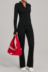 Versatile zipper-fastened matte-finish yoga three-piece set