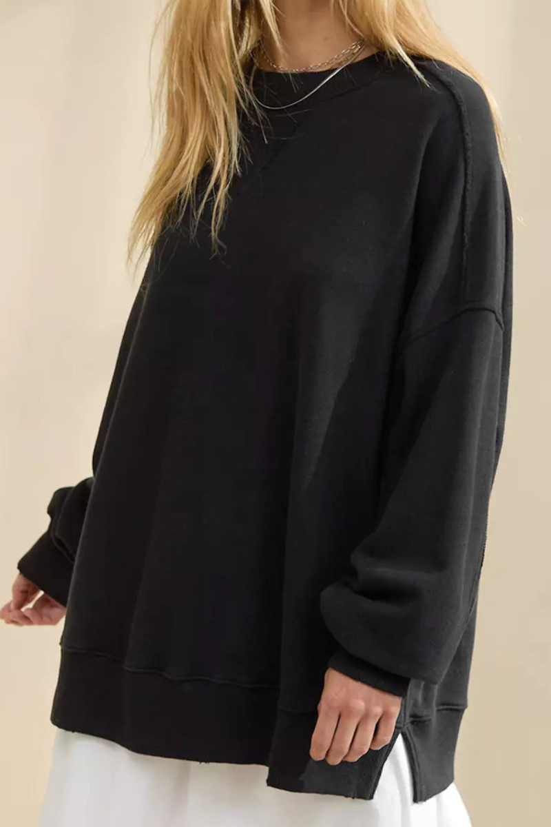 Women's Fall Oversize Side Slit Hem Drop Shoulder Pullover