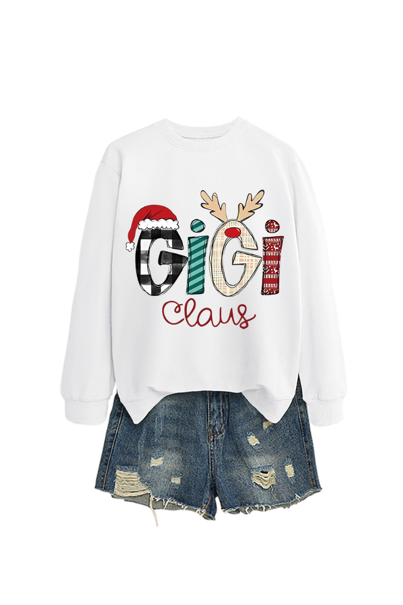 Christmas Print Crew Neck Loose Pullover Sweatshirt