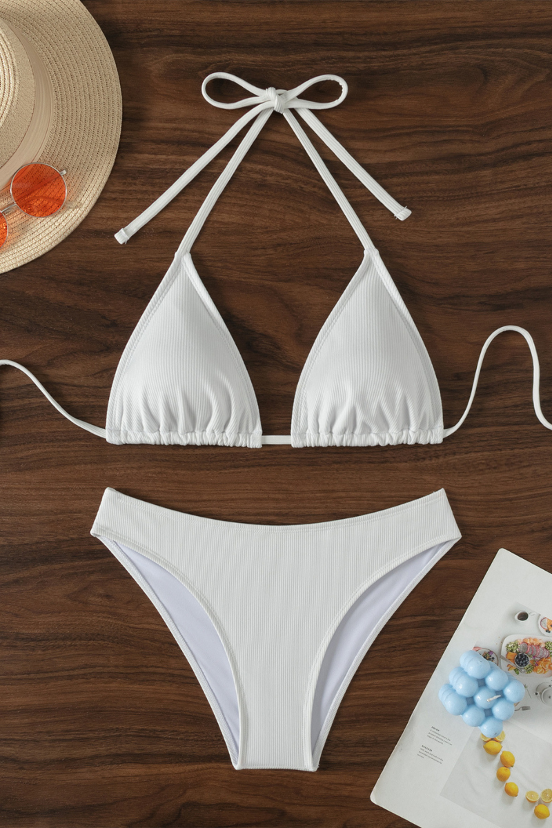 Women's Triangle Cup Halterneck Solid Bikini Set