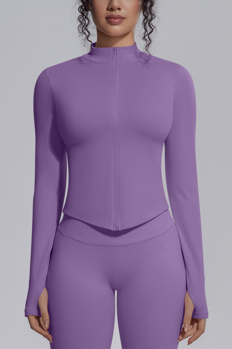 Women's Half Zip Stand Collar Long Sleeve Fitness Jacket