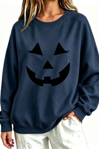Women's Fall Halloween Pumpkin Face Print Relaxed Sweatshirt