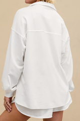 Semi-open collar long-sleeved shirt