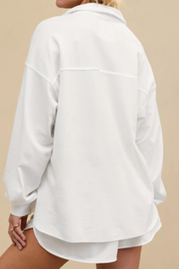Semi-open collar long-sleeved shirt