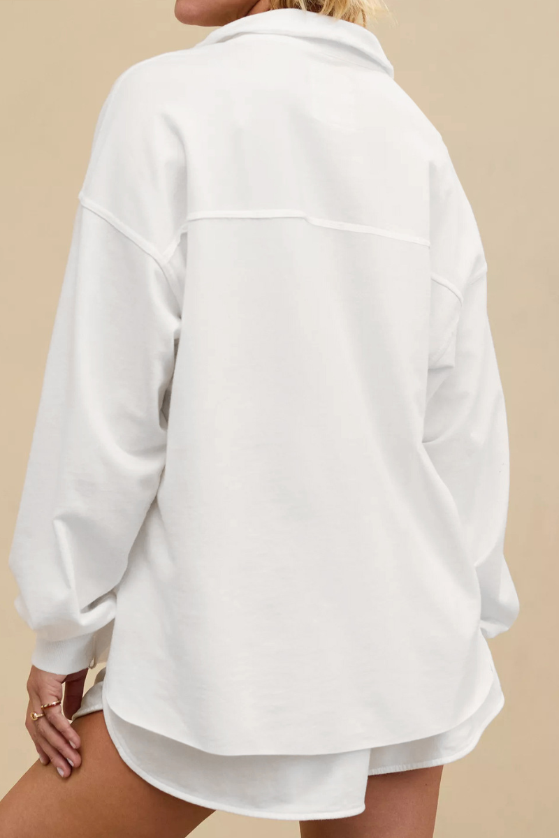Semi-open collar long-sleeved shirt