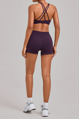 Women's Yoga Set:Cross Back Bra And High-Waist Shorts