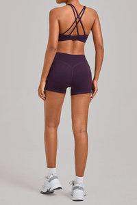 Women's Yoga Set:Cross Back Bra And High-Waist Shorts