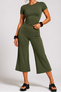 Women's Slim Fit Cropped T-shirt & 7/8 Flared Pant Yoga Set