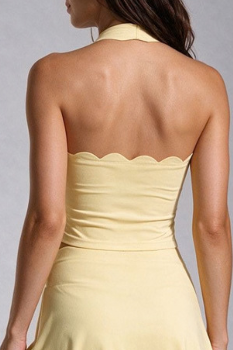 Women's Scalloped Halter Neck Side Pleated Sports Tank Top