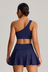 Women's Two-Piece Set: One-Shoulder Sports Bra & Tennis Skirt