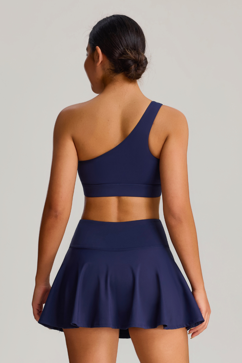Women's Two-Piece Set: One-Shoulder Sports Bra & Tennis Skirt