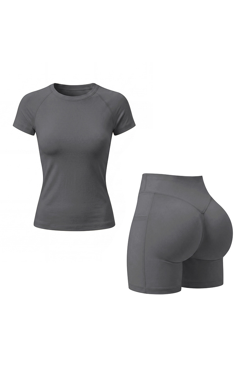 Women's Cropped T-shirt And High Waist Side Pocket Yoga Set